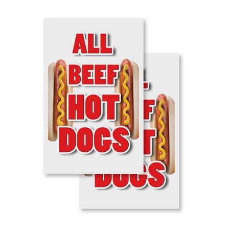 Signmission All Beef Hot Dogs, Vinyl Decals Only 24 Inch x 36 Inch, Vinyl Decal, 2PK DSB-2436-2PACK-All Beef Hot Dogs