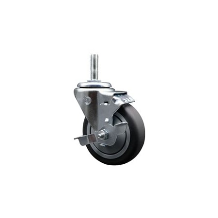 Service Caster 4 Inch Thermoplastic  Rubber Wheel Swivel 58 Inch Threaded Stem Caster with Brake SCC SCC-TS20S414-TPRB-TLB-58212