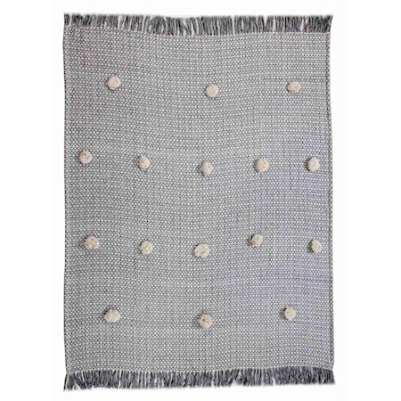 Homeroots 50" X 60" Gray Woven Cotton Houndstooth Throw Blanket with Pom Poms 516534