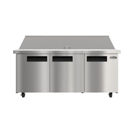 Koolmore 70 in. 3 Door Refrigerated Mega Sandwich Prep Table, 30 Pan Capacity and 22  Cu. Ft. of Storage KM-MPTR70-3D