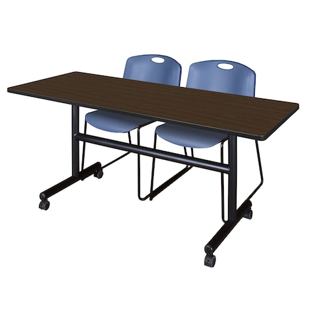 Regency Kobe Flip-Top Training Nesting Table W/ 2 Zeng Stack Chairs, 60 in W, 24 in L, Neo Walnut MKFT6024NW44BE