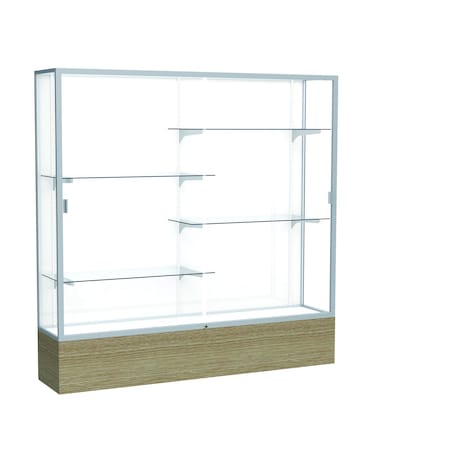 Ghent 72''H x 72''W x 16''D Reliant Driftwood Oak Display Case w/ White Back & Satin Frame 2076WB-SN-DK