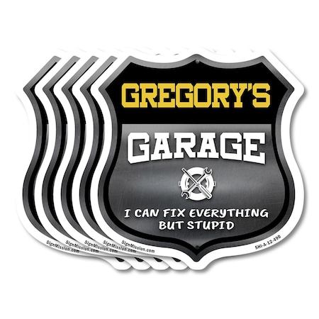 Signmission Gregory's Garage I Can Fix Everything But Stupid, 12 inch X 12 inch, Aluminum Metal Sign, 5PK SHI-A-5Pack-12-490-GREGORY