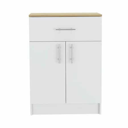 Homeroots 34in Light Oak and White Pantry Cabinet 473313