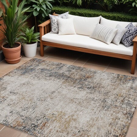Homeroots 10' X 14' Ivory Blue And Copper Abstract Washable Indoor Outdoor Area Rug 605848
