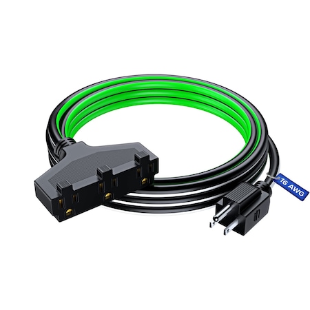 Maximm 10ft 16AWG 3-Outlet Extension Cord, ETL, Black/White/Green C-BK/WH/GRN-PI-BK-3O-10FT