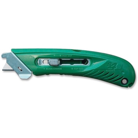 Pacific Handy Cutter Safety Knife, 3 Fixed Blade Depths, 5 3/4 in L, Safety Point, Steel Blade, Green Plastic Handle S4R