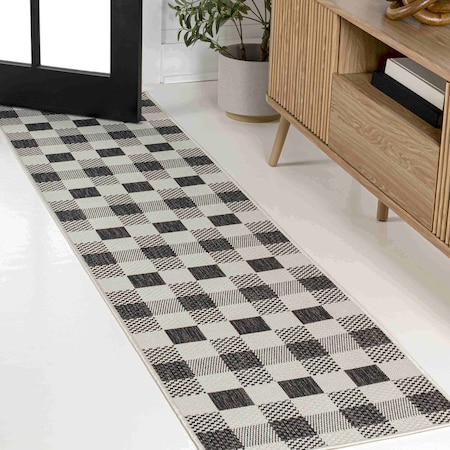 Jonathan Y Darcy Traditional Geometric Bold Gingham Black/Cream 2 ft. x 8 ft. Indoor/Outdoor Runner Rug TSN201A-28