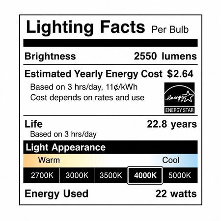 Euri Lighting A21 LED Bulb, 22W, 2550 lm, 150W Eq., 4000K, E26, Dimmable, UL EA21-22W1040eh