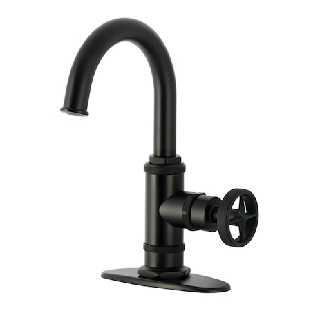 Kingston Brass One-Handle Single-Hole Bathroom Faucet with Deck Plate and Push Pop-Up Drain, Matte Black KSD2210RNX