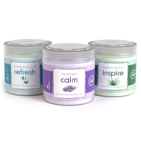 Wipex Aromatic Gel Odor Eliminator Jars, Variety Pack, 1 Each: Lavender, Lemongrass, Eucalyptus/Mint, 3PK WX72248OGP3