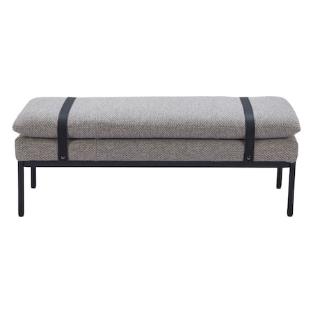 Homeroots 48in Gray and Black Fabric Upholstered Bench 668847