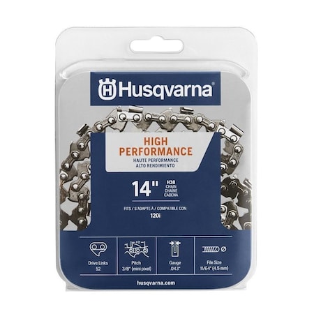 Husqvarna Chainsaw Chain, H36 (91VG), Low Vibration Chain, 14 in L Bar, 0.043 in Gauge, 3/8 in TPI/Pitch 597490452