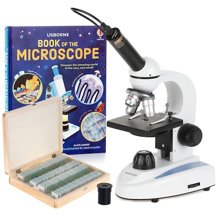 Amscope M149 Student Kids Metal Frame Glass Optics Biological Moncluar Compound Microscope 40X-1000X w/100 M149C-PS100-WM-E