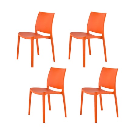 Homeroots Set of Four Orange Heavy Duty Plastic Outdoor Stacking Dining Chairs, 4PK 565215