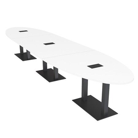 Skutchi Designs Oval Conference Table With Power, 48 in W, 192 in L, White HAR-OVL-48X192-DOU.BK-W960-EBLK