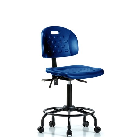 Blue Ridge Ergonomics Poly Chair, Round Tube Base, Med Bench, Casters, Blue BR-HPMBCH-RT-T0-A0-RC-BLU