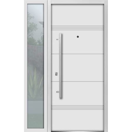 Vdomdoors Steel Door Deux 1705 White Enamel Sidelight Exterior Black Window Stainless Inserts Single Modern P DEUX1705EXD-BEM-W36+14 x H80-Right-hand Inswing