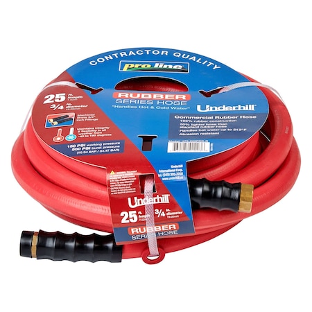 Underhill 3/4 in ID x 25 ft L ProLine Water Hose, Rubber Tube H75-025PRO-R