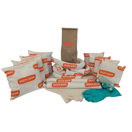 Green Boom Spill Kit, 11 gal Volume Absorbed per Kit, 10 gal Capacity, Drum SK010MR