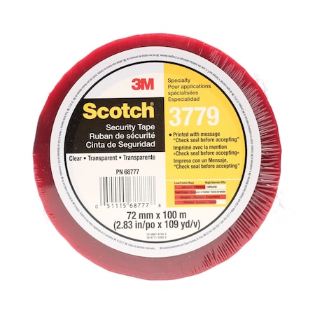 Scotch Carton Sealing Tape, 1.9 mil Thick, 3 in W x 100 m L, 3 in Core Dia., Clear 3779