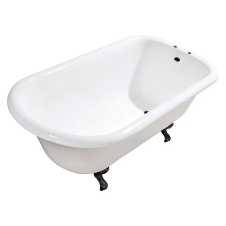 Kingston Brass 48" Cast Iron Classic Flat-Rim Roll Top Clawfoot Tub, 7" Faucet Drillings, White/Matte Black VCT7D483117W0