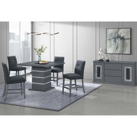 Homeroots 47" Dark Gray Silver And Black Glass Faux Crystal And Wood Square Bar Table 564794