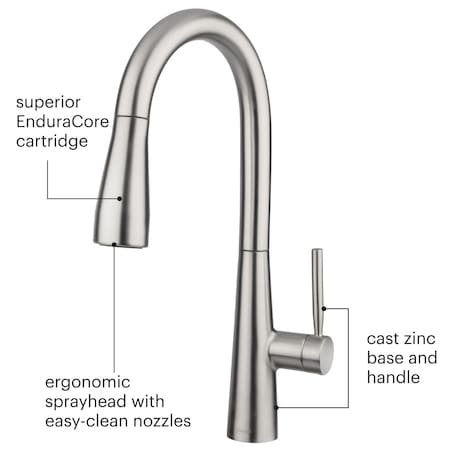 Brondell Jema High Efficiency Pull Down Kitchen Faucet - SpotClear Stainless Steel KF10-SRS