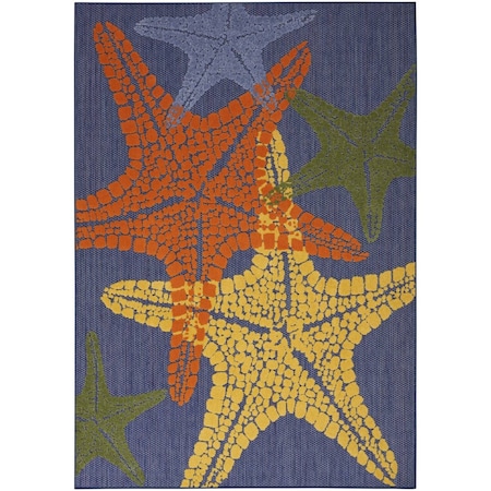 Homeroots 4' X 6' Blue Yellow And Orange Starfish Indoor Outdoor Area Rug 546873
