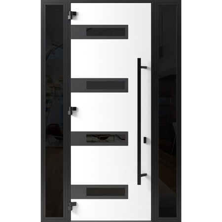 Vdomdoors Front Exterior Prehung Steel Door Ronex0131 Grey 96 2 Sidelight Exterior Windows Sidelites Entry RONEX0131EXD-GRE-W14+36+14xH96-RH-I