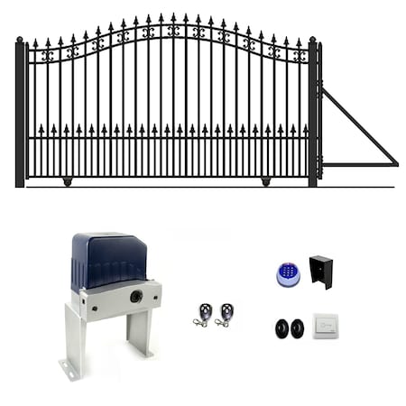 Aleko DG16STPSSLAC1500 St Louis Style Single Sliding Steel Driveway Gate 16' with Gate Opener DG16STPSSLAC1500-UNB