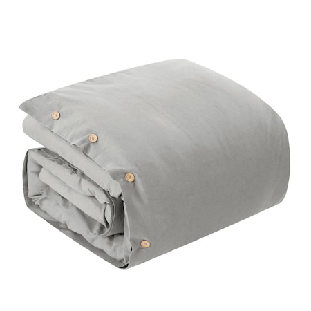 Homeroots Light Gray Queen 100% Cotton 140 Thread Count Washable Duvet Cover Set 529016