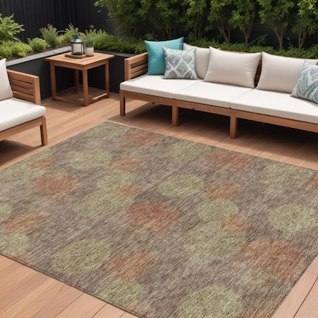 Homeroots 9' X 12' Brown Taupe And Sage Polka Dot Washable Indoor Outdoor Area Rug 614657