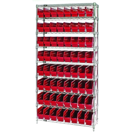 Quantum Storage Systems WIRE SHELVING UNIT W/64 RED BINS WR9-205RD