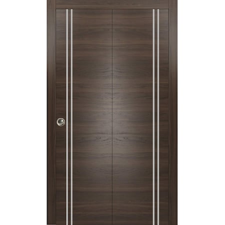 Sartodoors Sliding Closet Bi-fold Doors, Planum 0310 Chocolate Ash and Aluminum Strips, Sturdy Tracks Moldings PLANUM0310BF-CA-84 x 96 (2* 42x96)