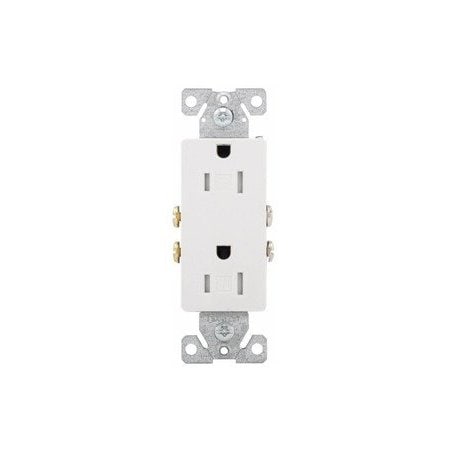 Eaton Duplex Straight Blade Receptacle, 5-15R, 15 A, 125V AC, 2 Pole, 3 Wire, Flush Mount, Grounded TR1107W