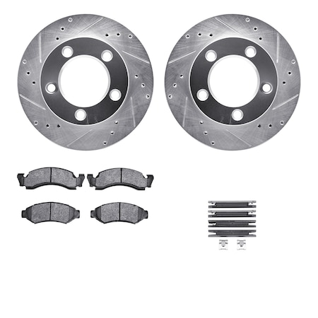 Dynamic Friction Co DFC Brake Rotor - Drilled & Slotted - Silver- Heavy Duty Brake Pad includes Hardware 7412-54010