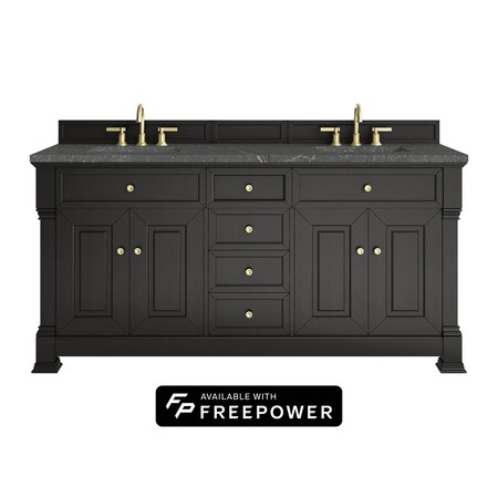 James Martin Vanities Brookfield 72 in. Double Vanity, Black Onyx w/ 3 CM Parisien Bleu Silestone Top 547-V72-BKO-FPBL