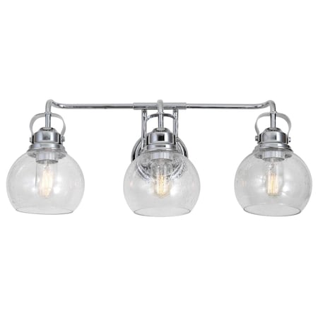 Jonathan Y Shirley 24" 3-Light Farmhouse Industrial Metal LED Vanity Light w/ Seeded Glass Globe Shades, Chrome JYL7405A