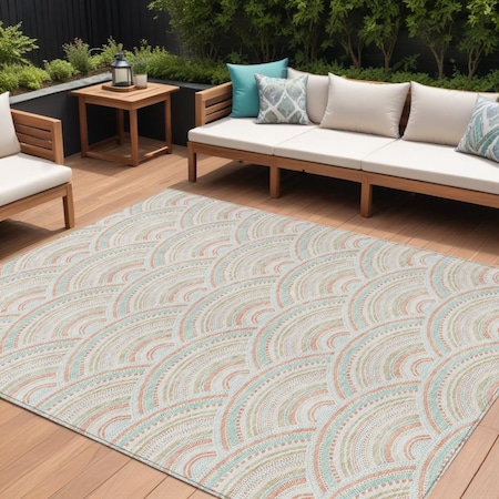 Homeroots 8' X 10' Linen Orange And Ivory Geometric Washable Indoor Outdoor Area Rug 615203