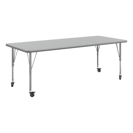 Flash Furniture Commercial Adjustable Height Rectangular Activity Table - Locking Casters-Gray XU-A3072-REC-GRY-T-P-CAS-GG