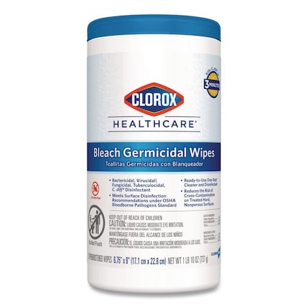 Clorox Bleach Germicidal Wipes, 6.75 x 9, Unscented, 70/Canister 35309