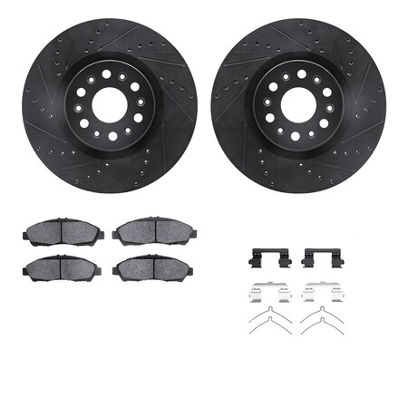 Dynamic Friction Co DFC Brake Rotor - Dimpled & Slotted - Black w/5000 Brake Pads & HW Kit 8512-46057