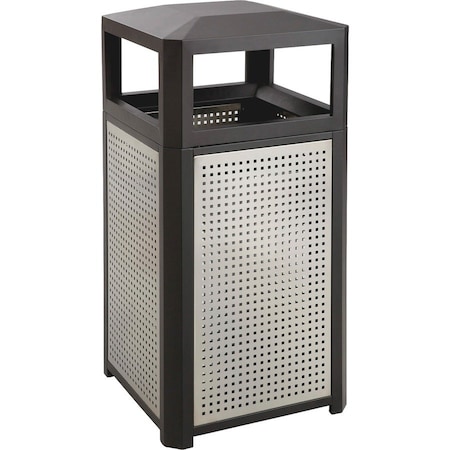 Safco Outdoor Perforated Steel Trash Can, Side Opening, 38 Gallon, Black 9934BL