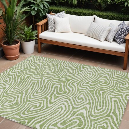 Homeroots 10' X 14' Artichoke Green And Ivory Abstract Washable Indoor Outdoor Area Rug 598943