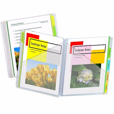 C-Line Products 10-Pocket Poly Portfolio w/ Write-On Index Tabs, Spiral Bound, 5-Tab, Clear w/ Assorted Color Tabs 33650