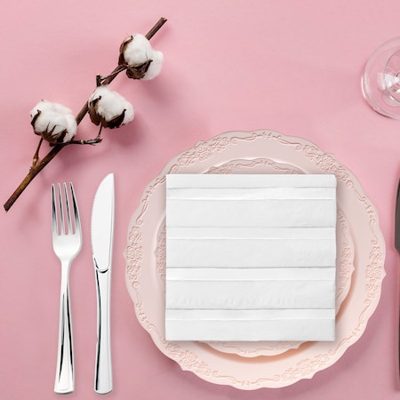 Smarty Had A Party White with Silver Stripes Paper BeverageCocktail Napkins 600 Napkins, 600PK 2295-CASE