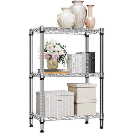 Factory 2U Wire Shelving Unit, 14inD x 24inW x 36inH, 3 Shelves, Medium Duty 250 lbs Per Shelf, Chrome 803964