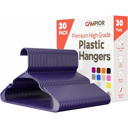 Campior Premium Purple Clothes Hangers, Slim, Durable, with Shoulder Grooves for Coats and Laundry, 30PK CMPPLH30PU