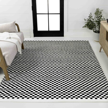 Jonathan Y Finn High-Low Modern Minimalist Checkered Monotone Black/White 5 ft. x 8 ft. Area Rug SCN108B-5